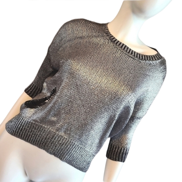 Guess Distressed Silver Metallic Sweater size XS - Picture 2 of 6